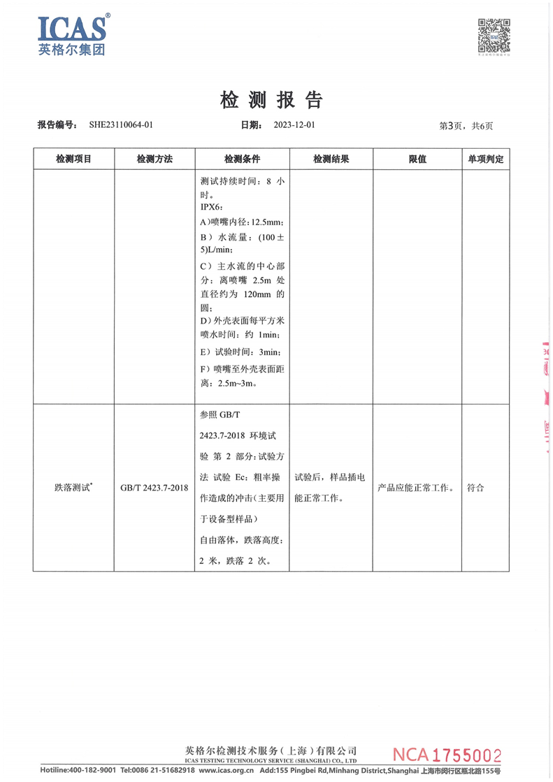 模拟人 2M防摔报告